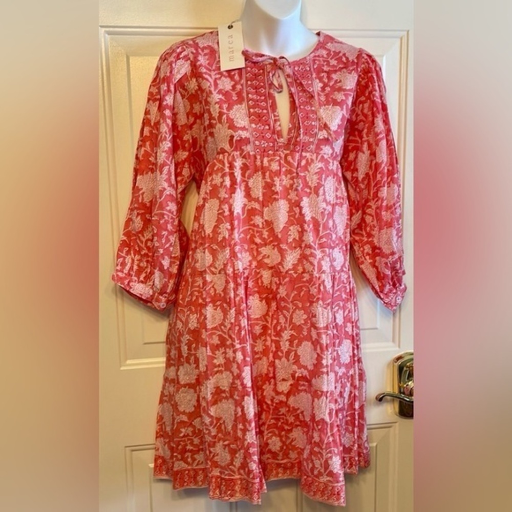 Marea Casita  Floral Puffy Sleeve Flowy Mini Dress boho‎ floral*New womens